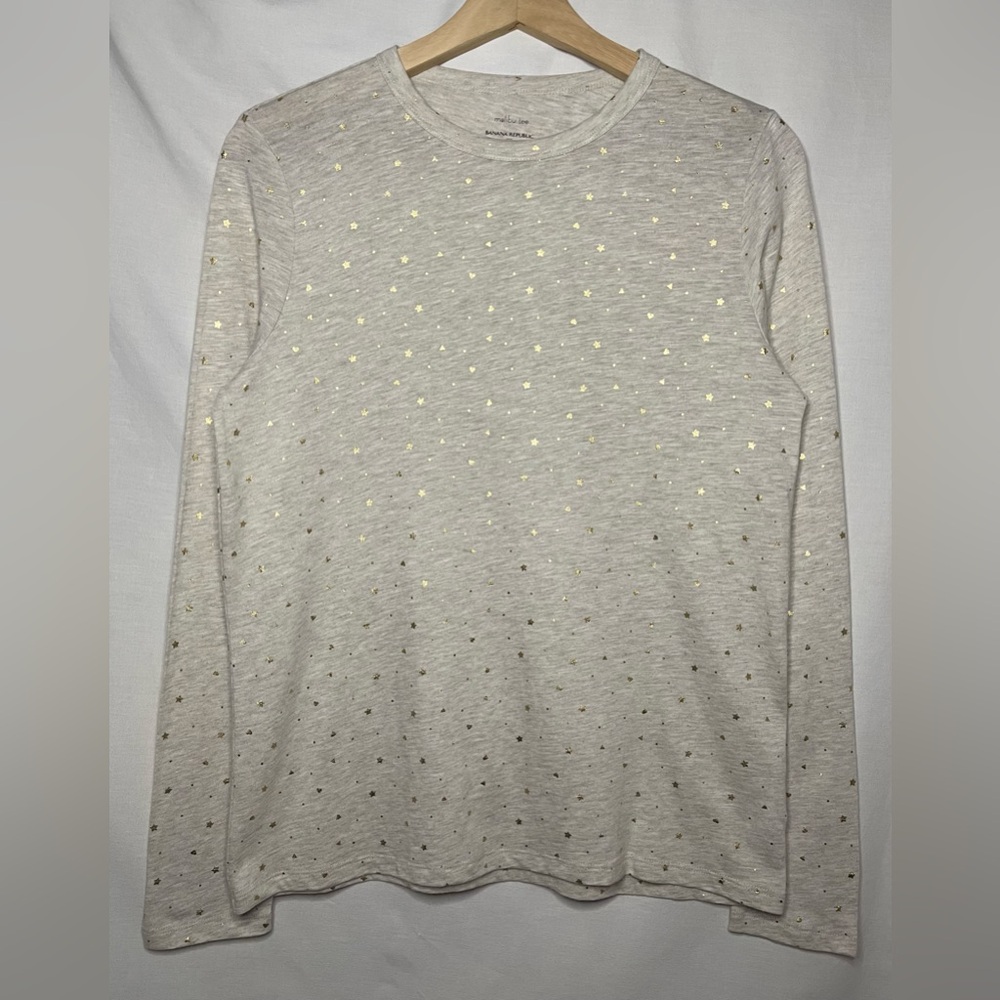 Banana Republic Light Beige/Gold Spotted Hearts, Stars & Dots Malibu Tee